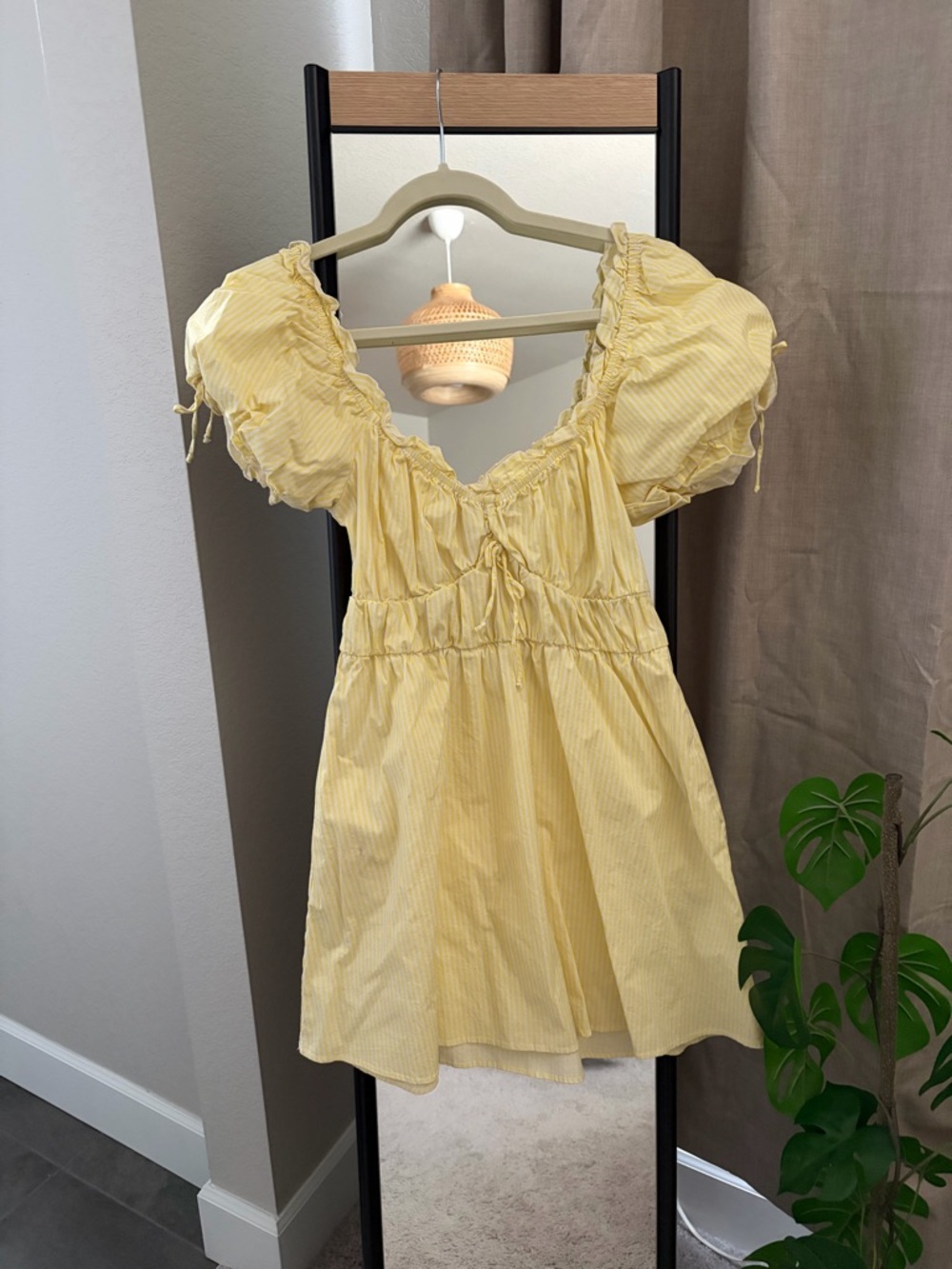 Leigh Yellow Puff Sleeve Striped Mini Dress